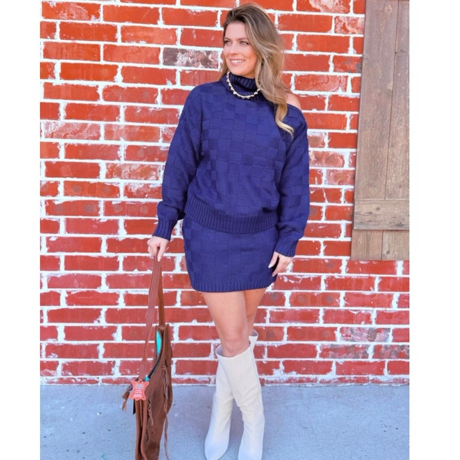 New Double Zero Cold Shoulder Sweater Skirt Set One Shoulder Knit Chic Small